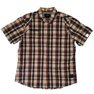 Harley Davidson Motorcycle Patch Button‎ Shirt Blue Beige Plaid HDMC Men's 2XL